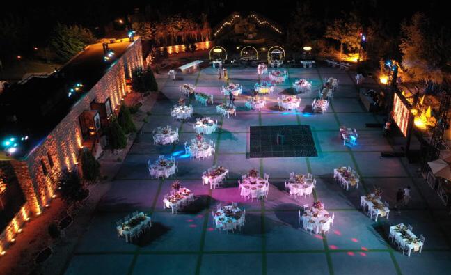 an aerial view of a party