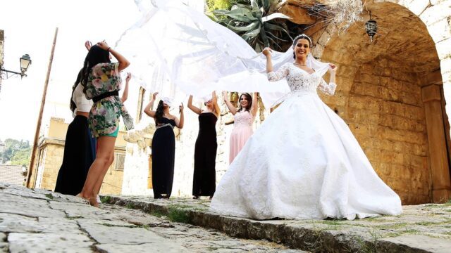 a group of women in a wedding dress