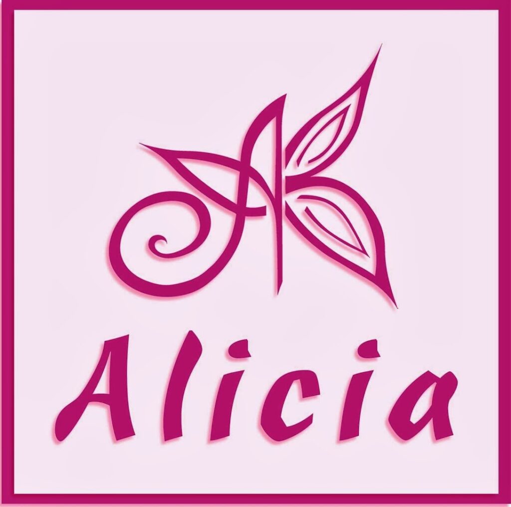 a logo with a pink border