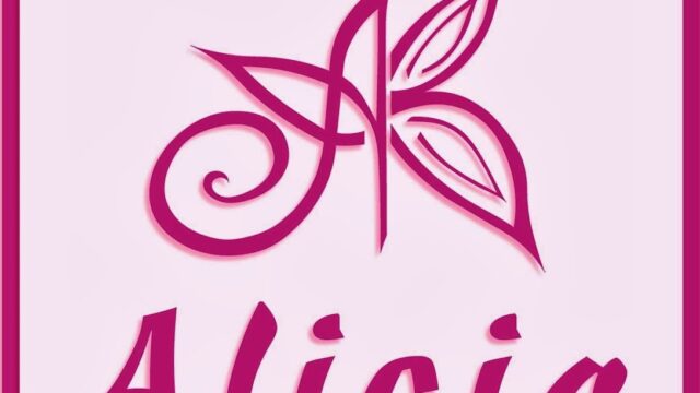 a logo with a pink border