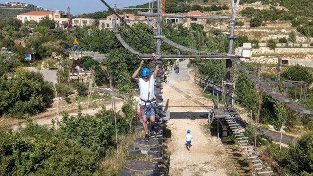 a person on a zip line