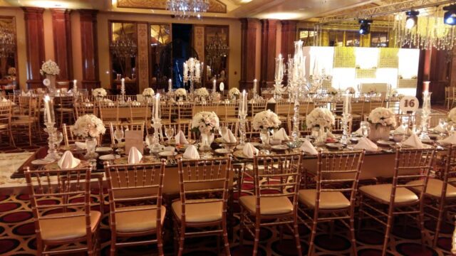 a long table set for a wedding reception