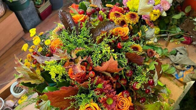 a bouquet of flowers on a table