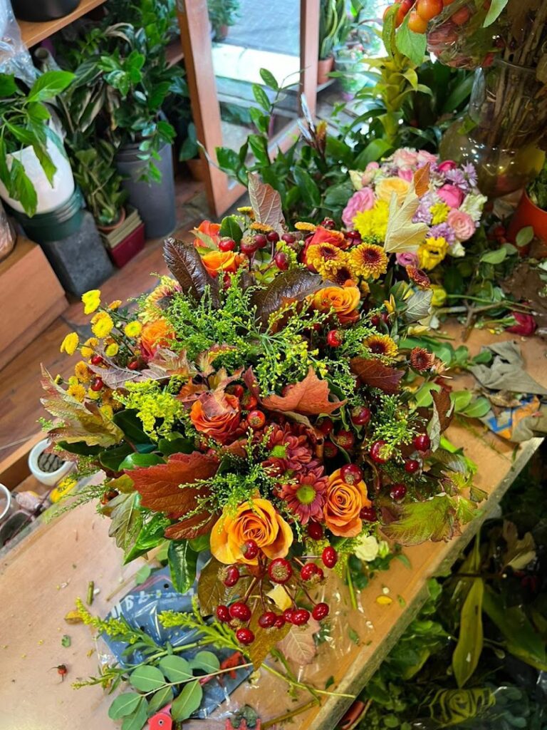 a bouquet of flowers on a table