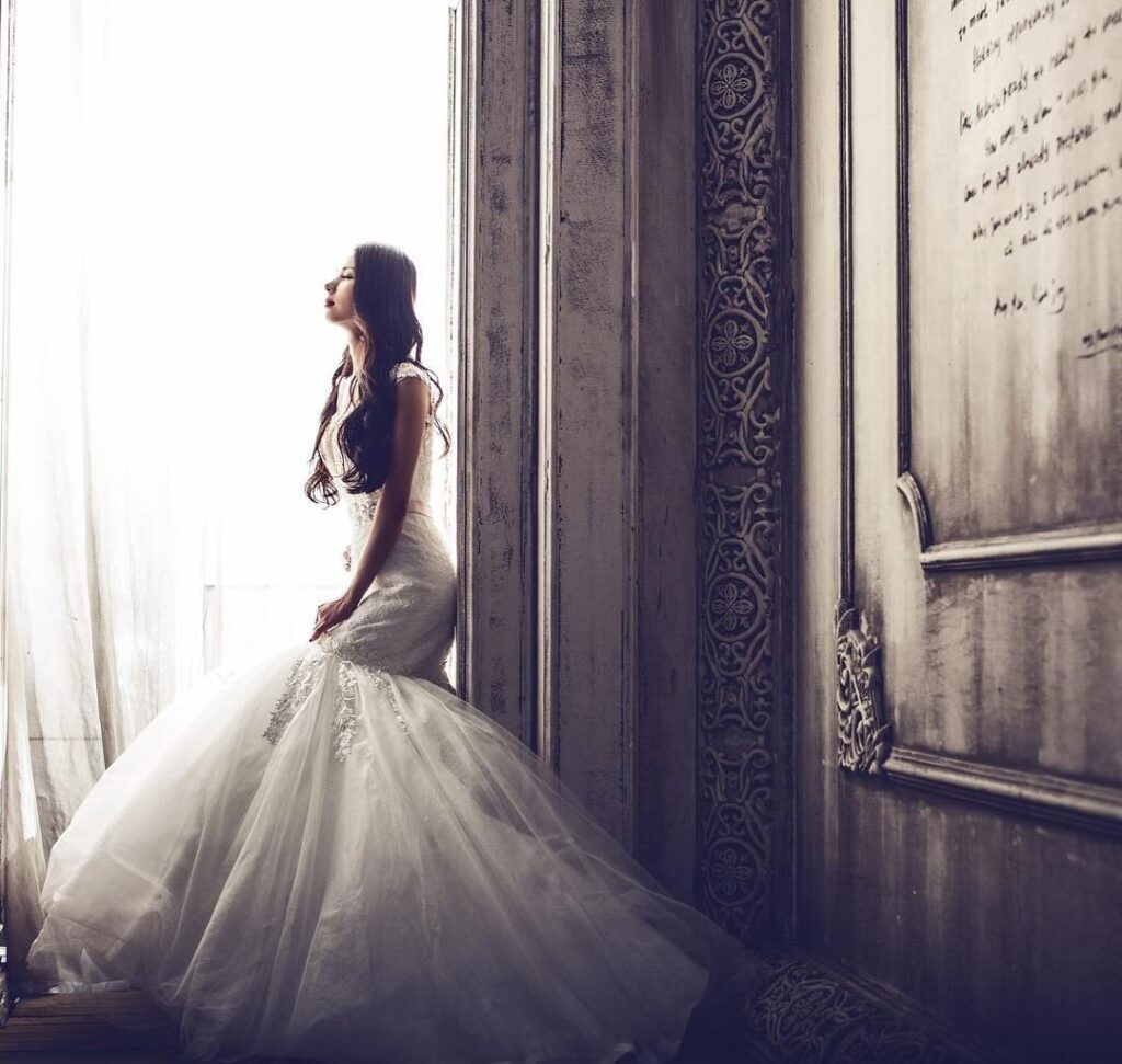 a woman in a wedding dress