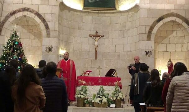 a group of people in a church