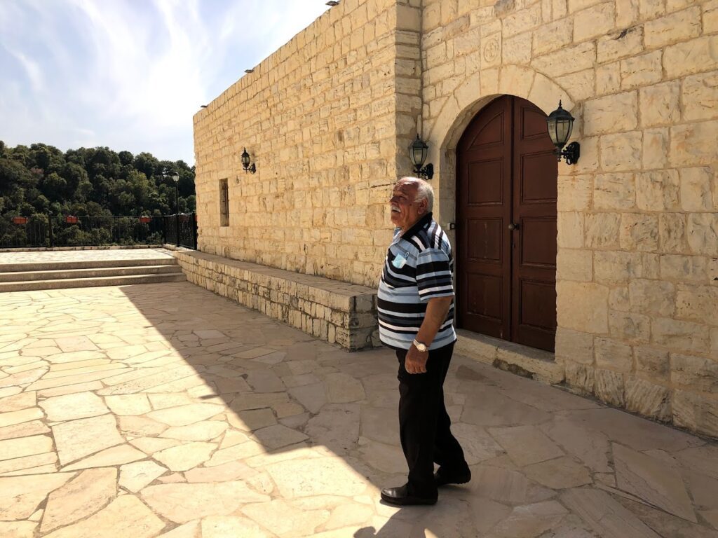 a man walking outside a building