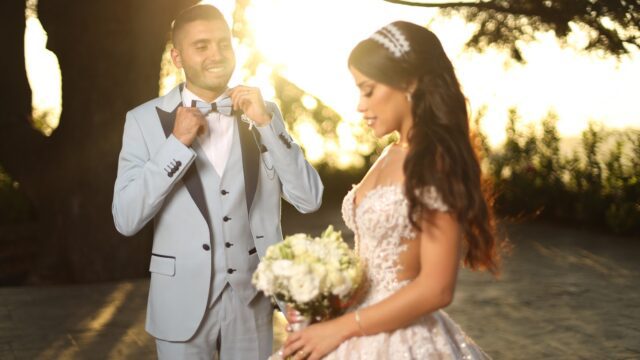 a man in a suit and a woman in a dress