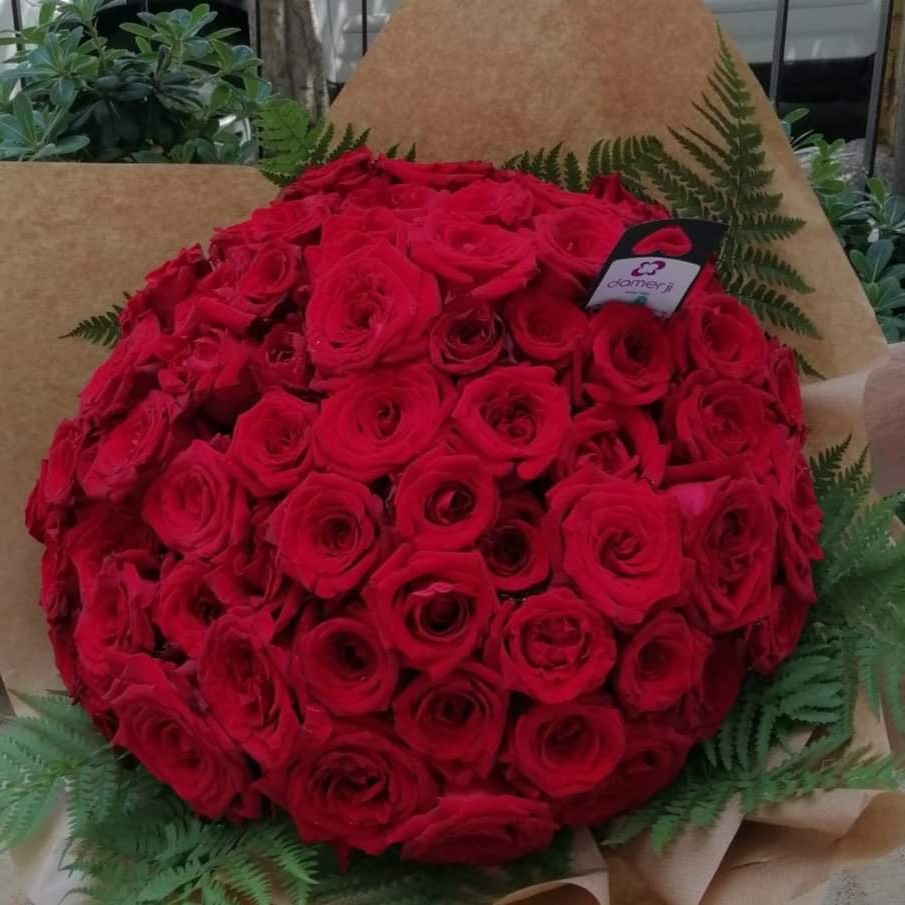 a large bouquet of red roses