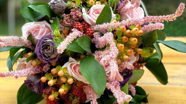 a bouquet of flowers on a table