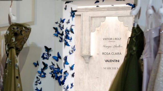 a wall with blue butterflies