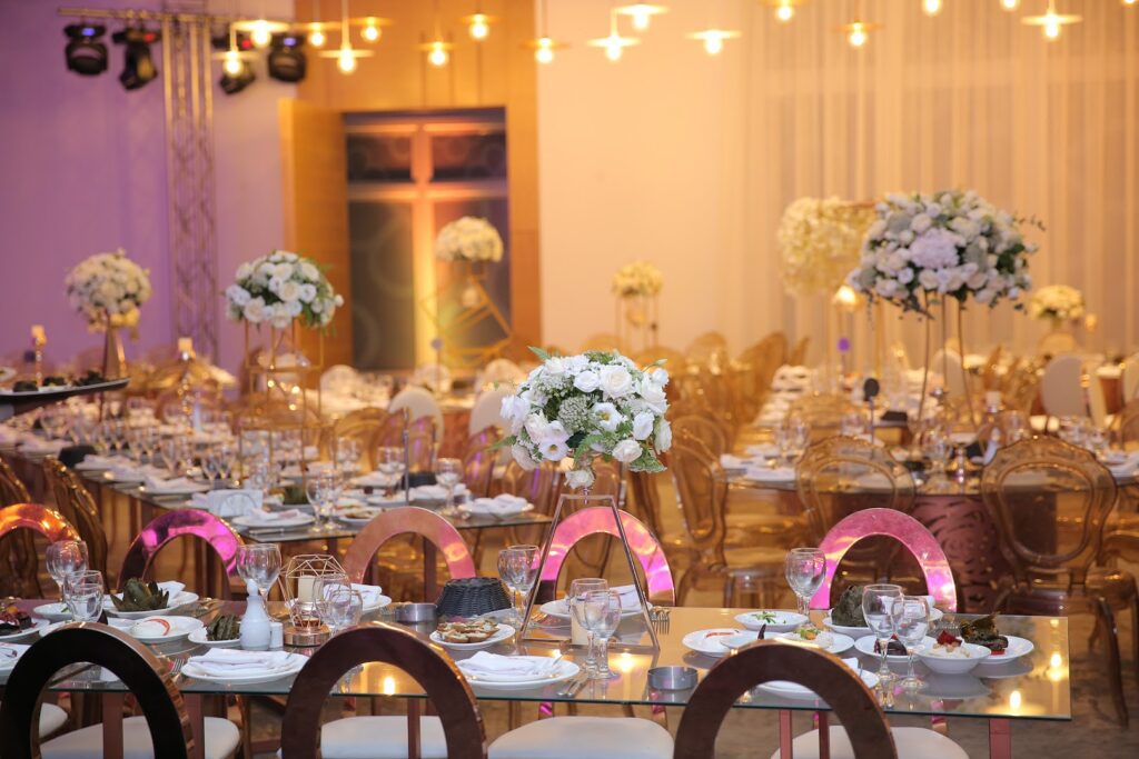 a table set for a wedding reception