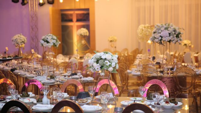 a table set for a wedding reception