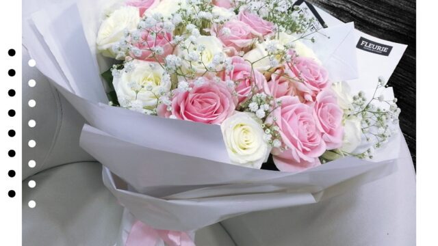 a bouquet of flowers on a chair