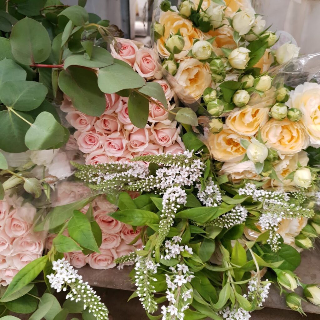 a bunch of flowers on a table