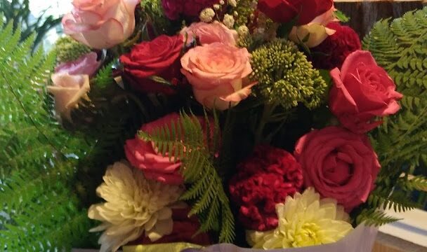 a bouquet of flowers in a vase