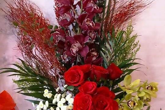 a bouquet of flowers on a table