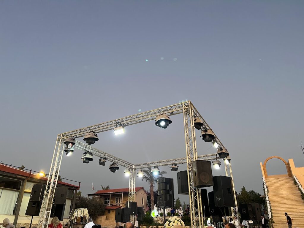 a stage with speakers and lights