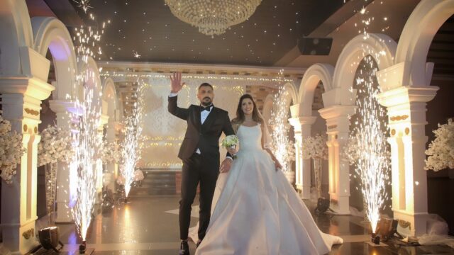 a man and woman in a wedding dress