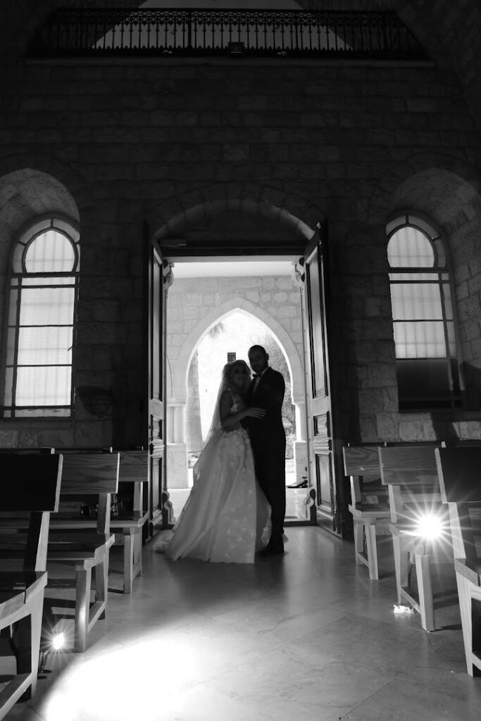 a man and woman in a wedding dress