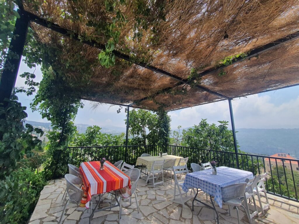 a table and chairs on a patio