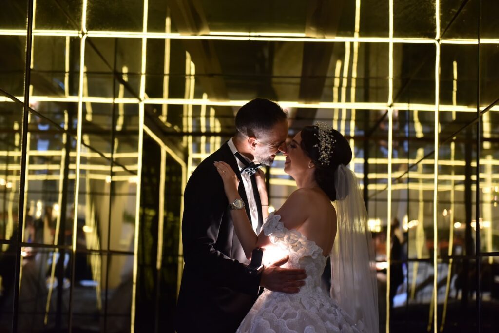 a man and woman in a wedding dress