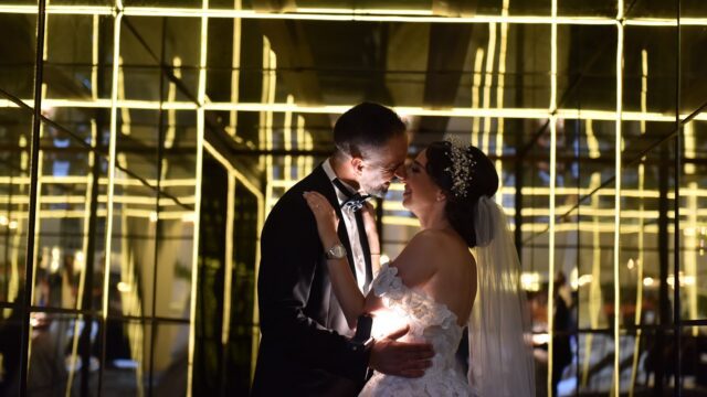 a man and woman in a wedding dress