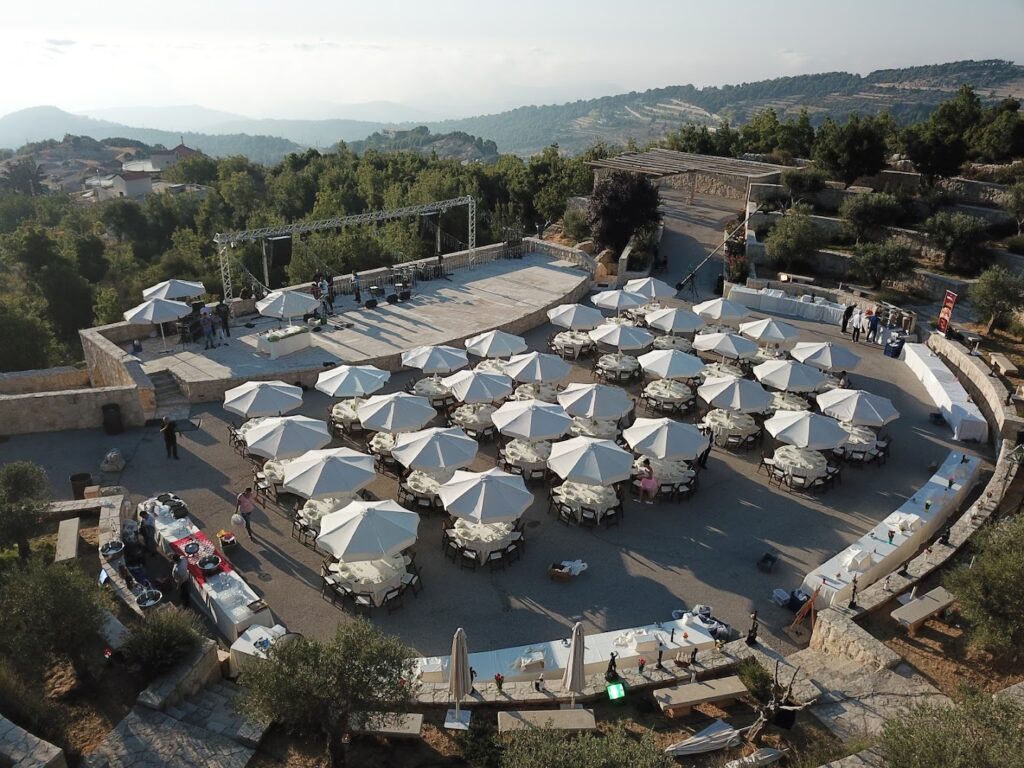 an aerial view of a large outdoor event