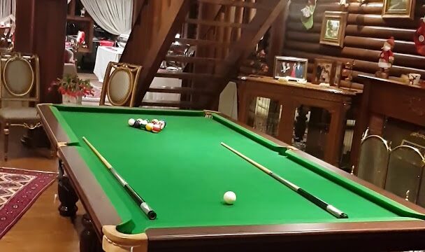 a pool table in a room