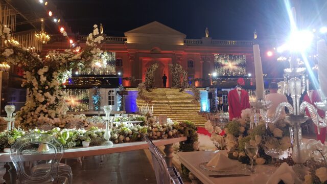 a building with a stage and stairs