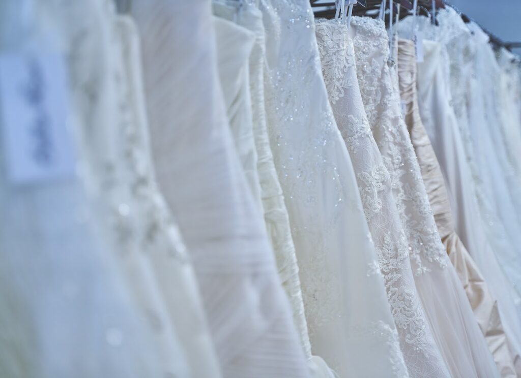 a row of white dresses
