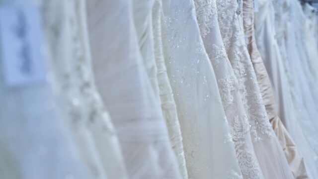 a row of white dresses