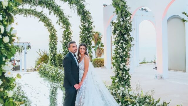 a man and woman in a wedding dress