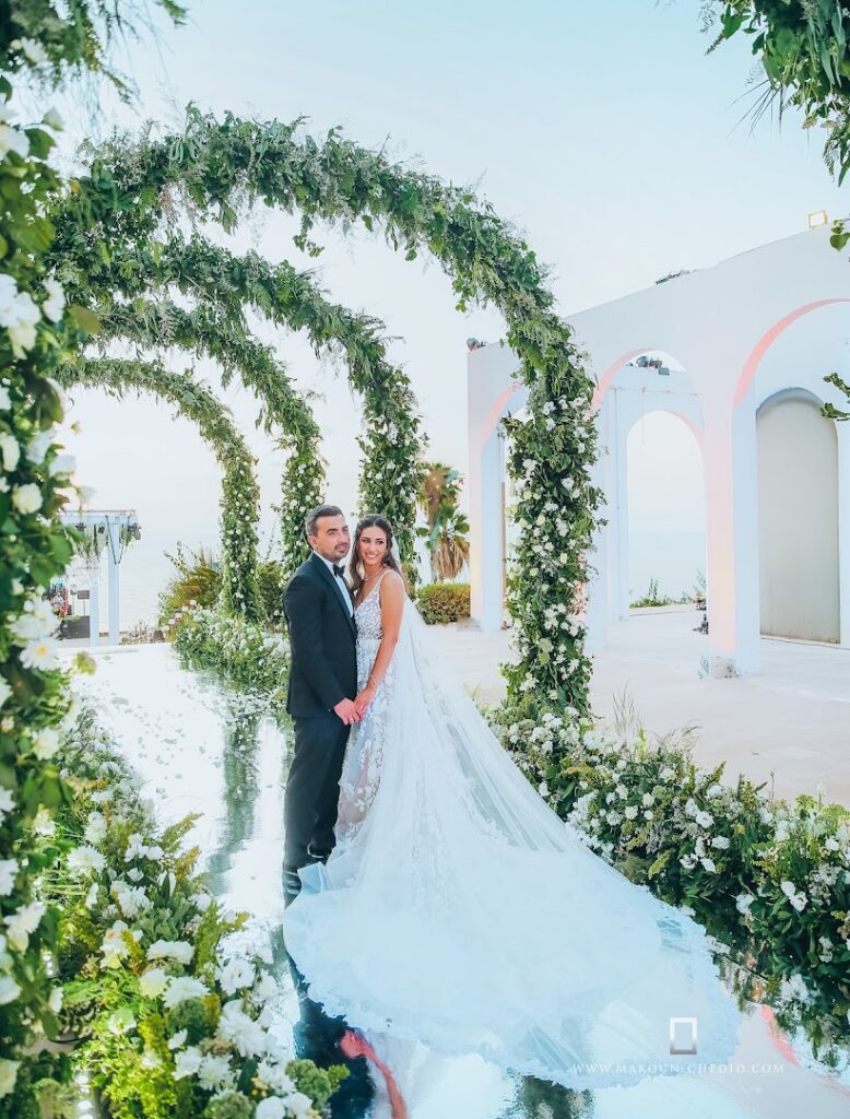 a man and woman in a wedding dress