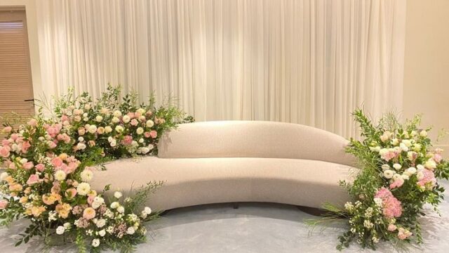 a couch with flowers on it