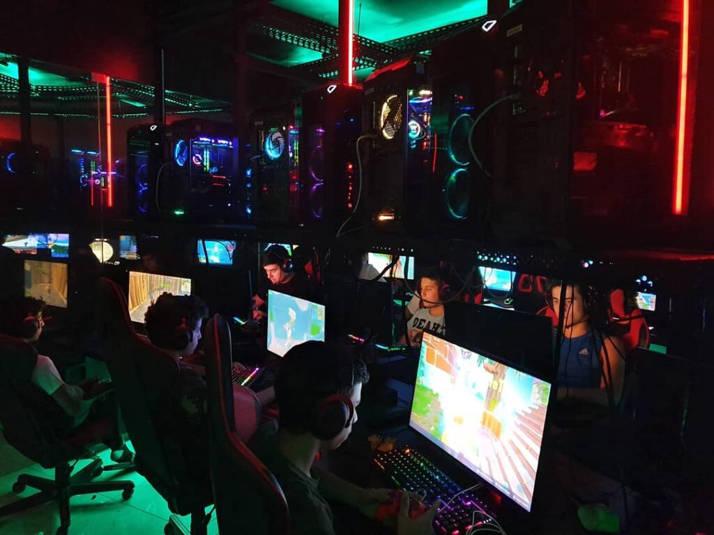 a group of people playing a video game