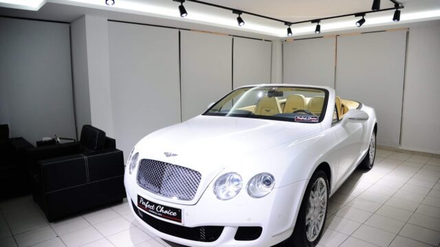a white car in a garage