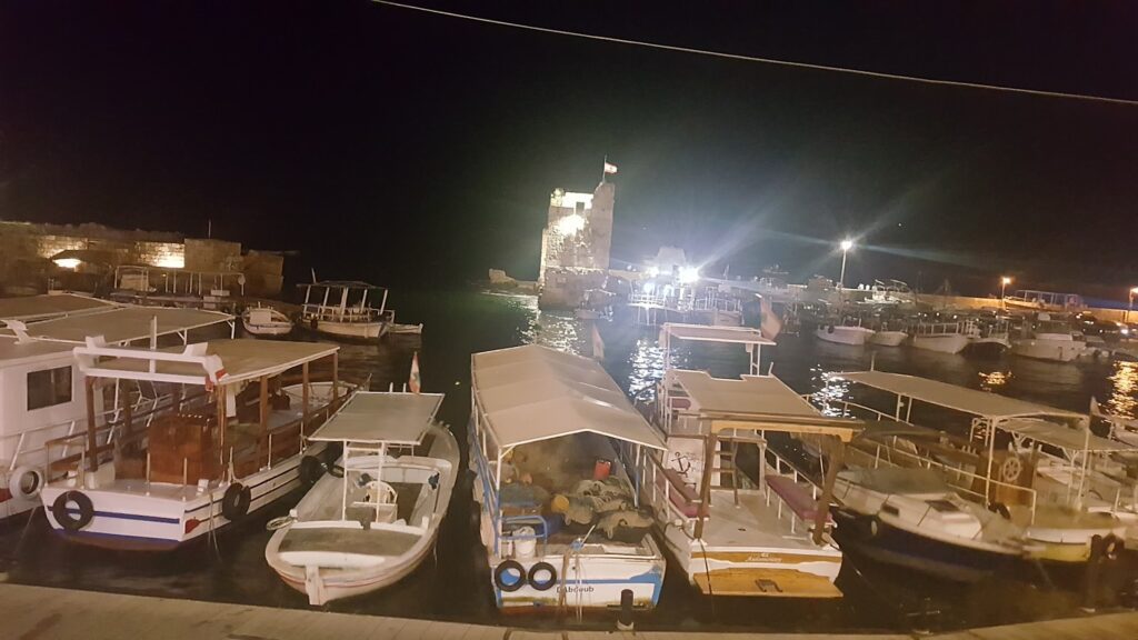 boats on the water at night