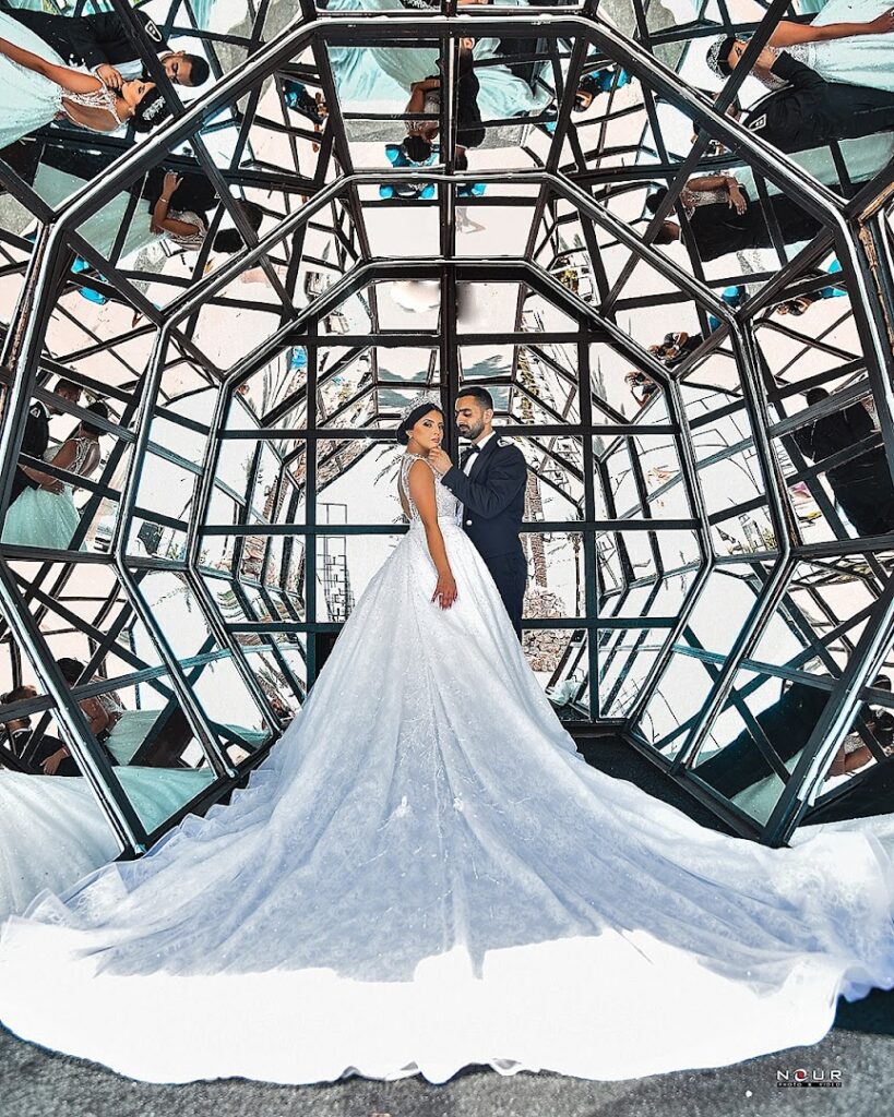 a man and woman in a wedding dress