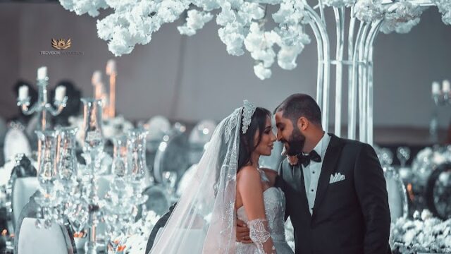 a man and woman in a wedding dress