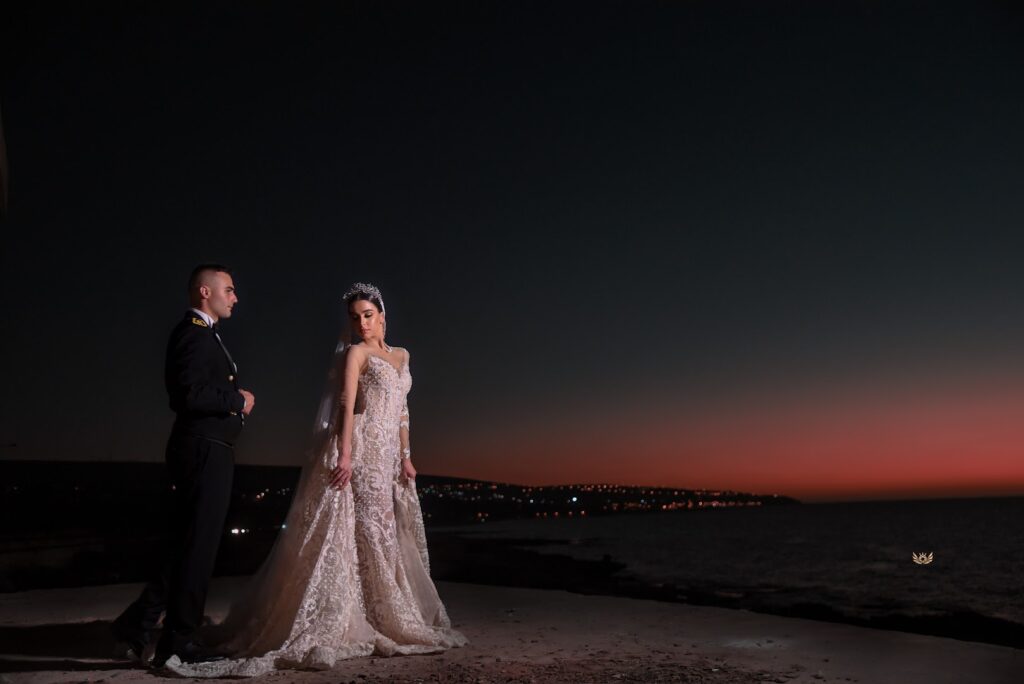 a man and woman in a dress