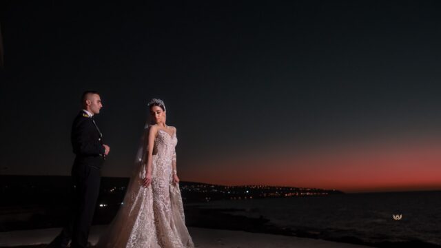 a man and woman in a dress