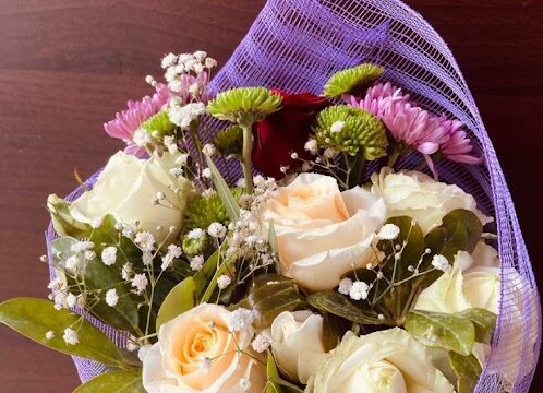 a bouquet of flowers on a table