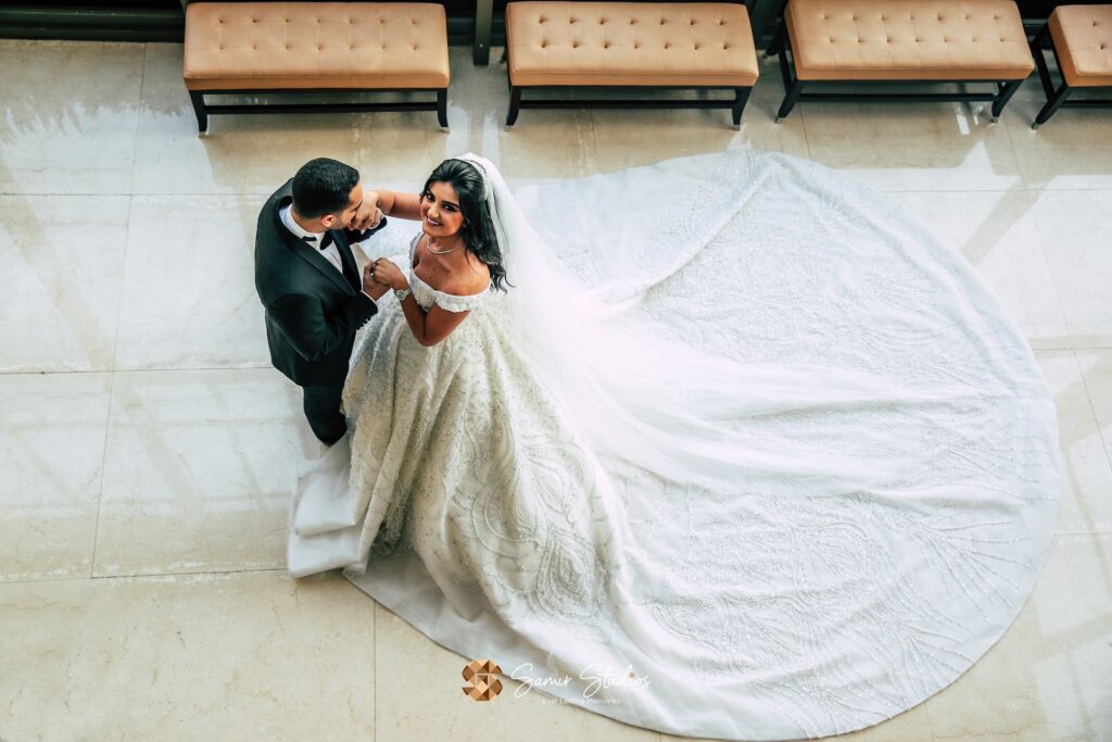 a man and woman in a wedding dress