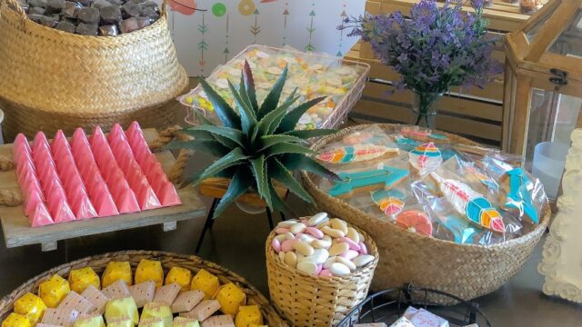 a table with different kinds of candy