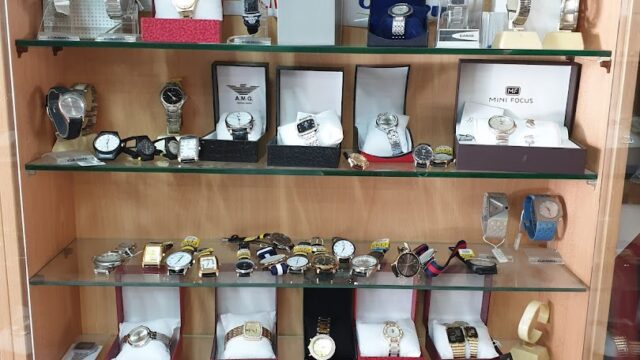 a display case with watches on it