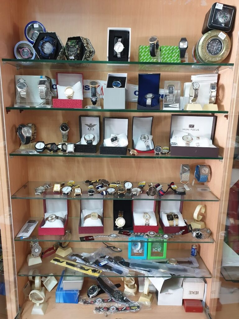 a display case with watches on it
