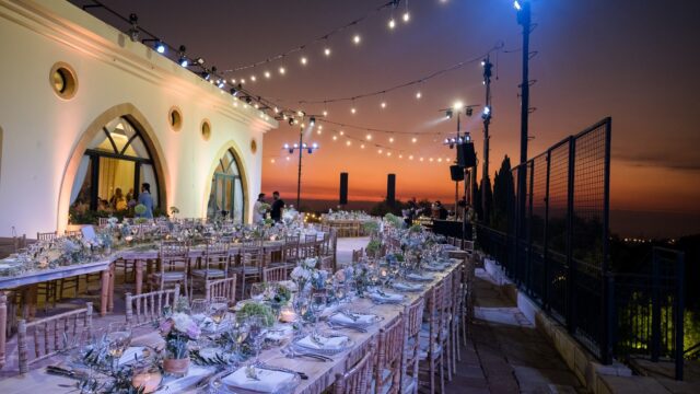 a long table set for a party