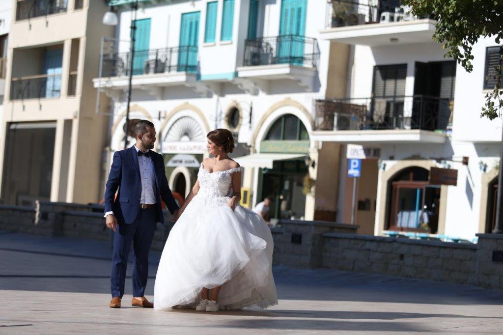 a man and woman in a wedding dress