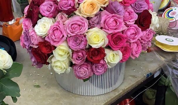 a large bouquet of roses